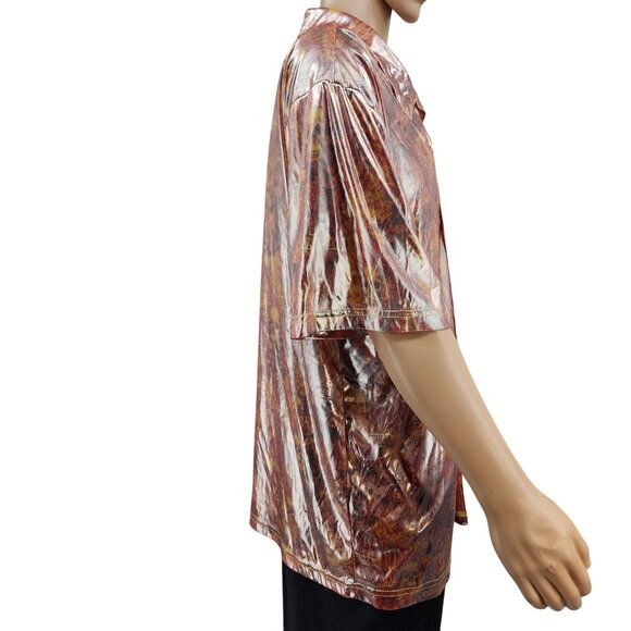 Club YMLA Mens XL "Hot Tuna" Shiny Short Sleeve Button-Up Shirt - Picture 2 of 11